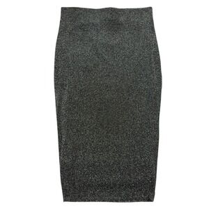 Windsor Pencil Skirt M Black Silver Metallic Shimmer Glam Disco Chic Lurex Foil